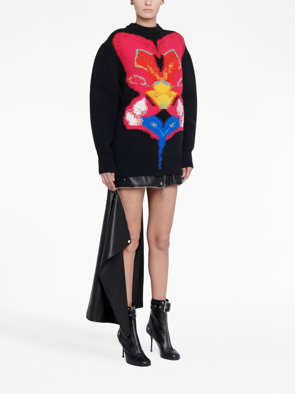 Orchid-intarsia wool jumper - 3