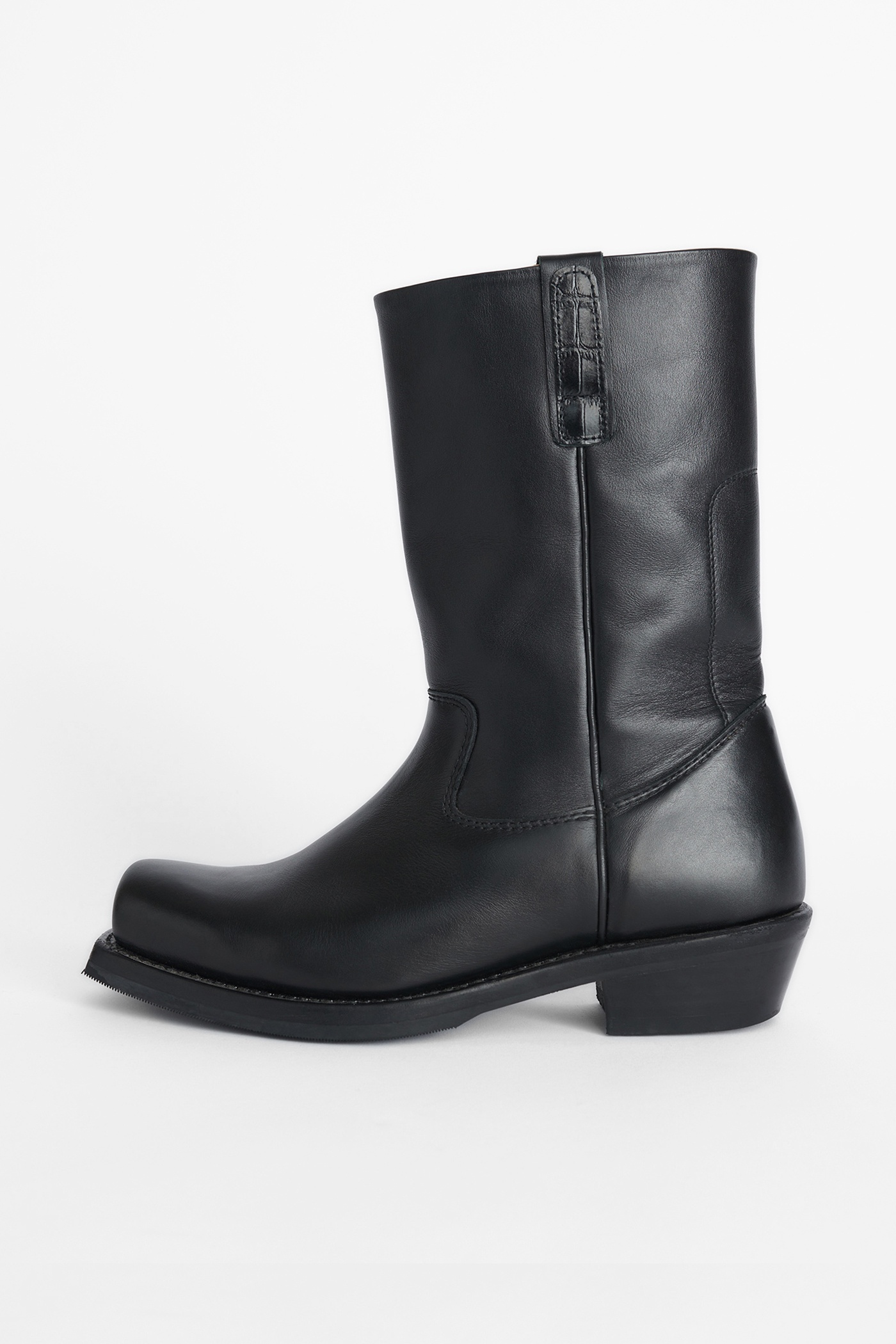 Flat Toe Boot Black Leather - 1