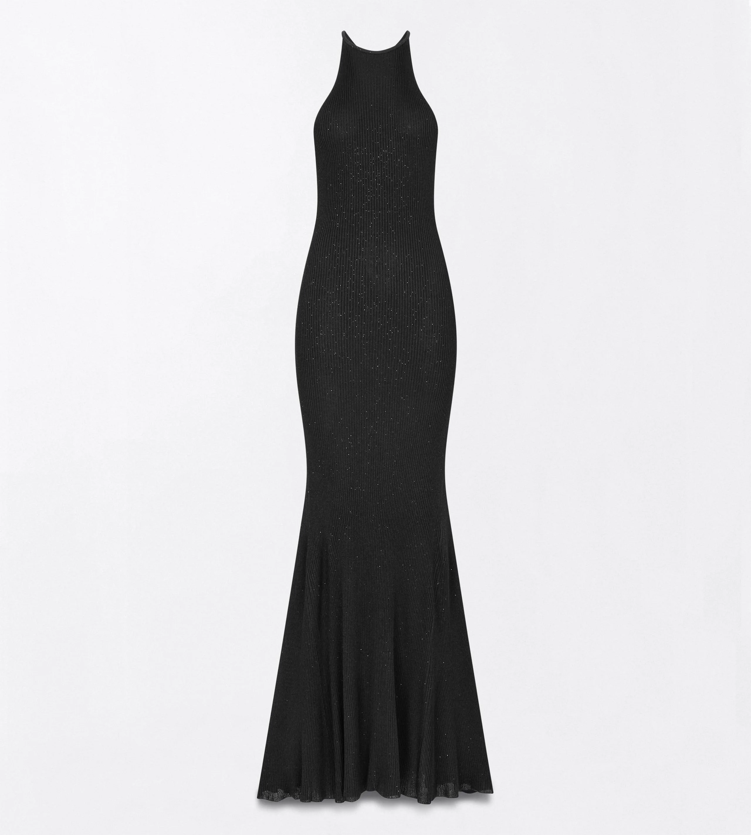 COMPACT LUREX VISCOSE RIB WITH MICRO SEQUINS HALTERNECK MAXI DRESS - 1