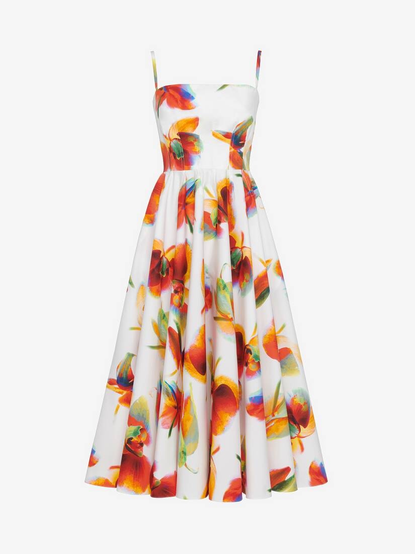 Women's Solarised Orchid Pleated Corset Dress in Optic White - 1