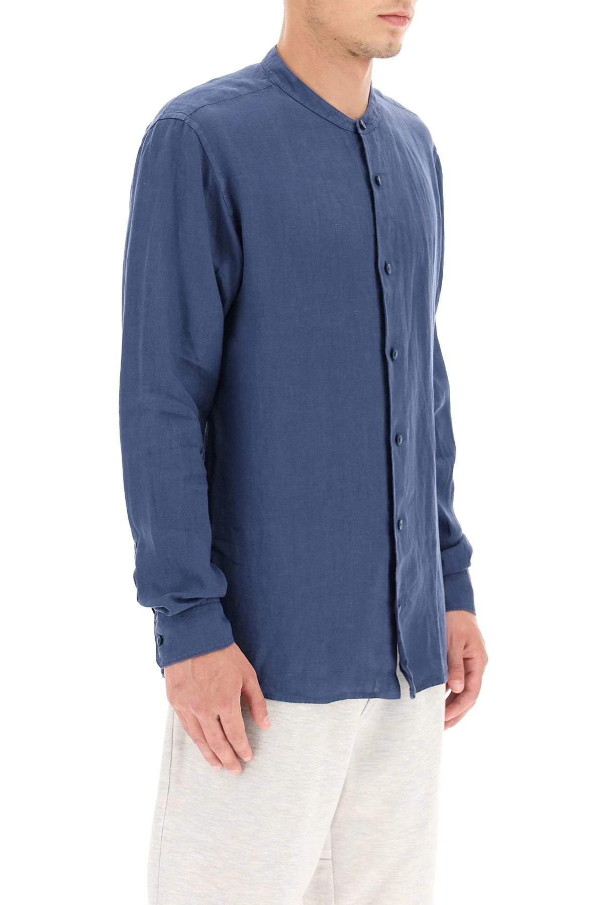 LINEN SHIRT WITH GURU COLLAR - 3