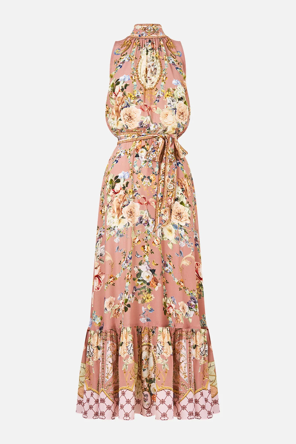 NECKTIE DRESS WITH ELASTICATED WAIST CHAMBER OF BLOOMS - 1