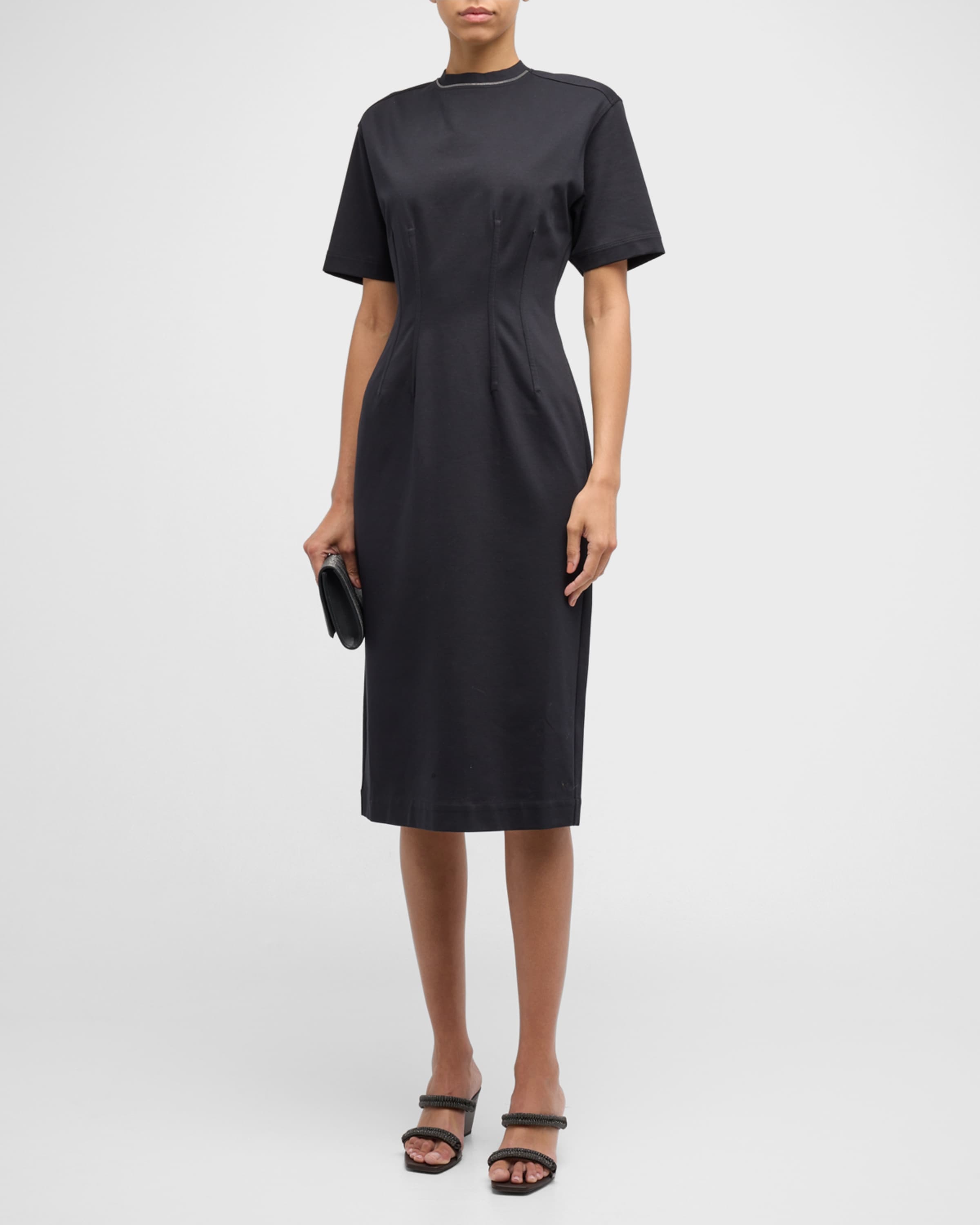 Monili-Trim Corset Techno Couture Jersey Midi T-Shirt Dress - 2