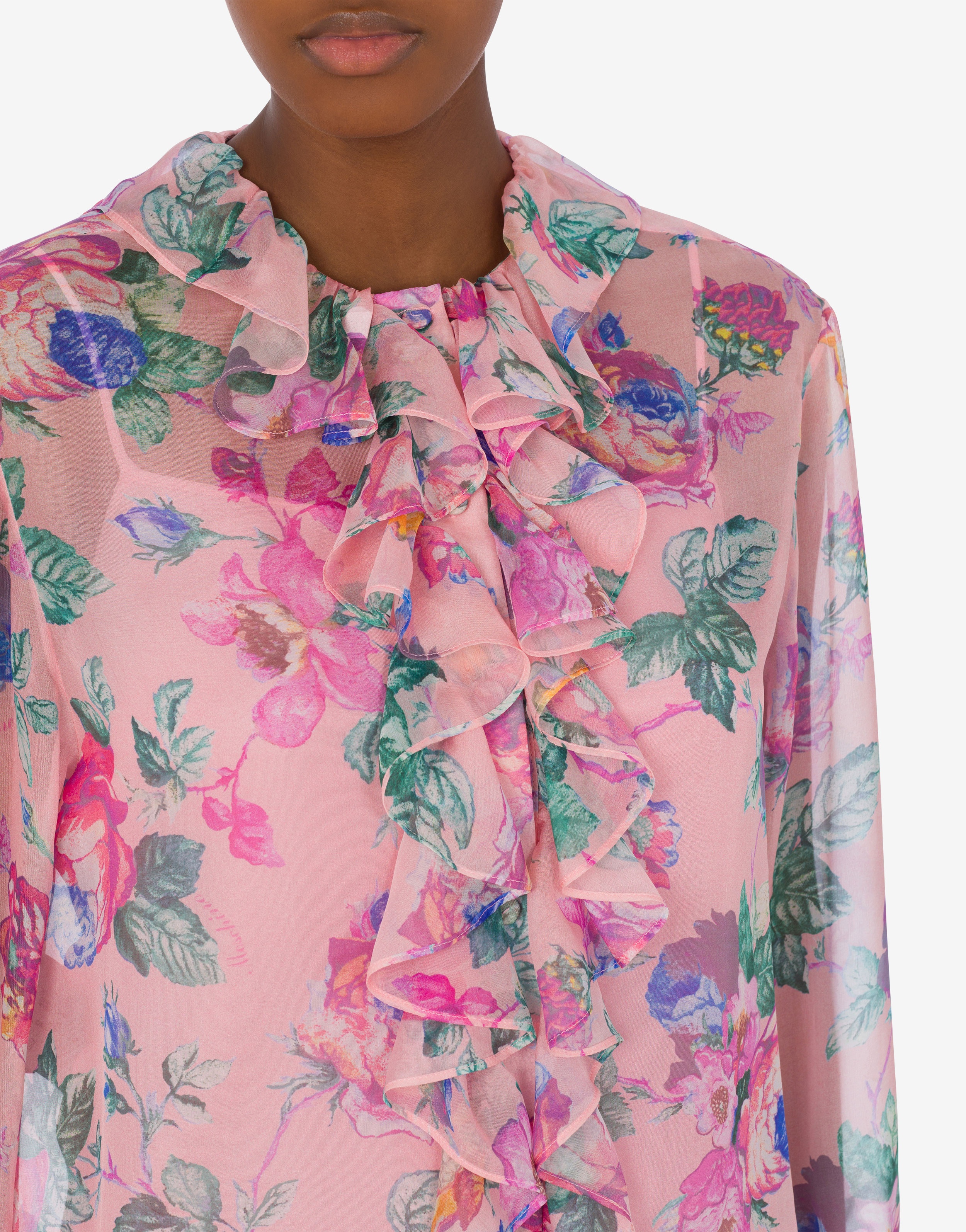 FLOWERS PRINT CHIFFON SHIRT - 4