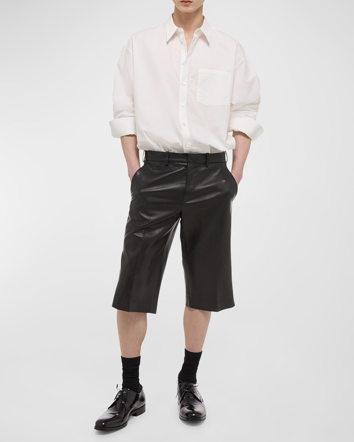 Men's Nappa Leather Zip-Hem Shorts - 2