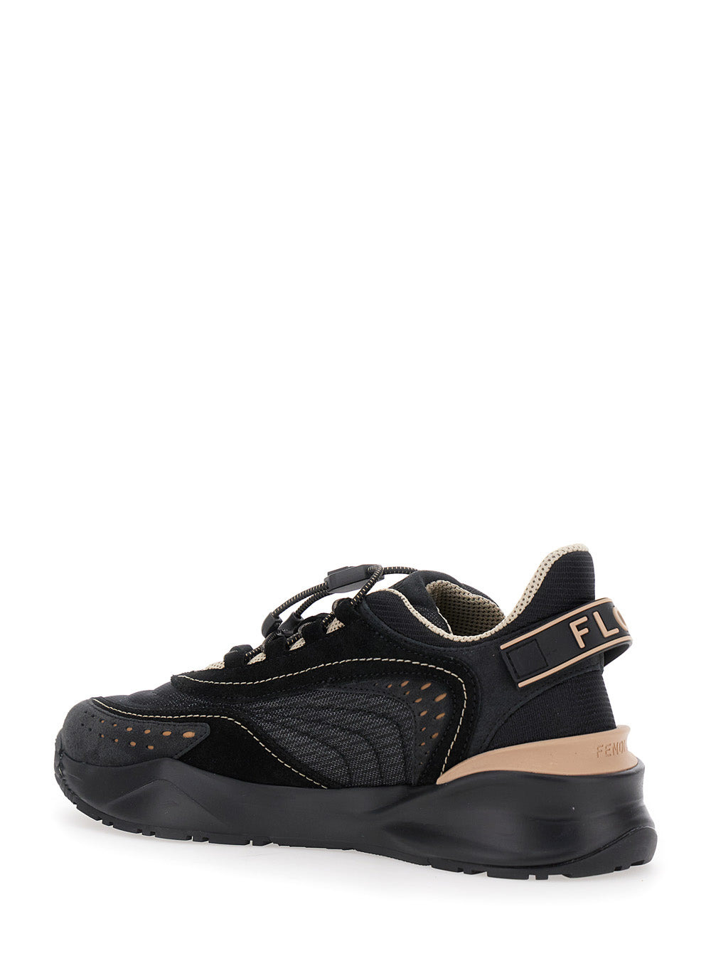 Fendi Women 'Fendi Flow' Black Low Top Sneakers With Diagonal F Detail In Leather Woman - 3