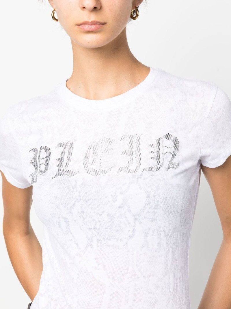 rhinestone-logo snake-print T-shirt 5
