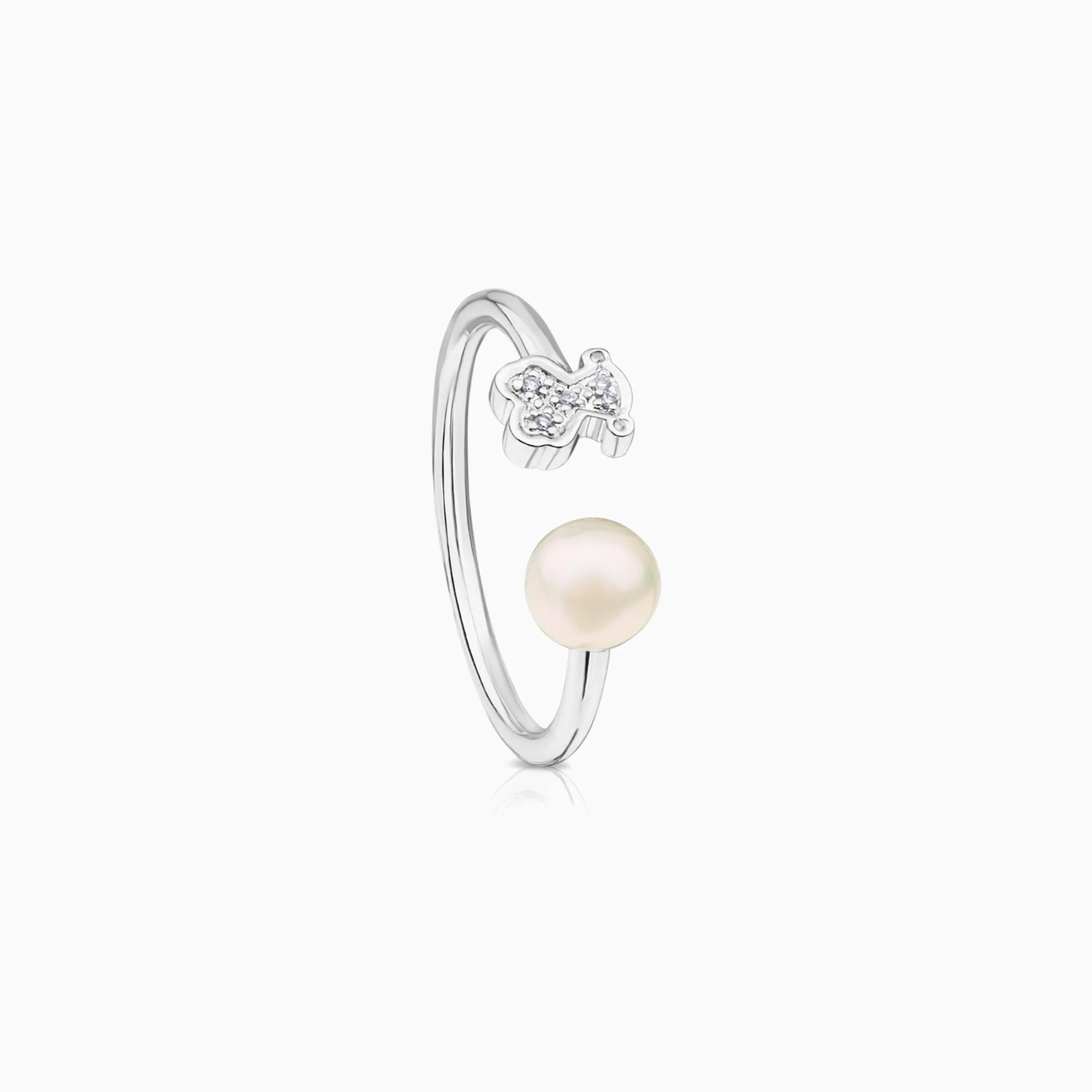 18K white gold Puppies Ring with Diamond and Pearl - 1