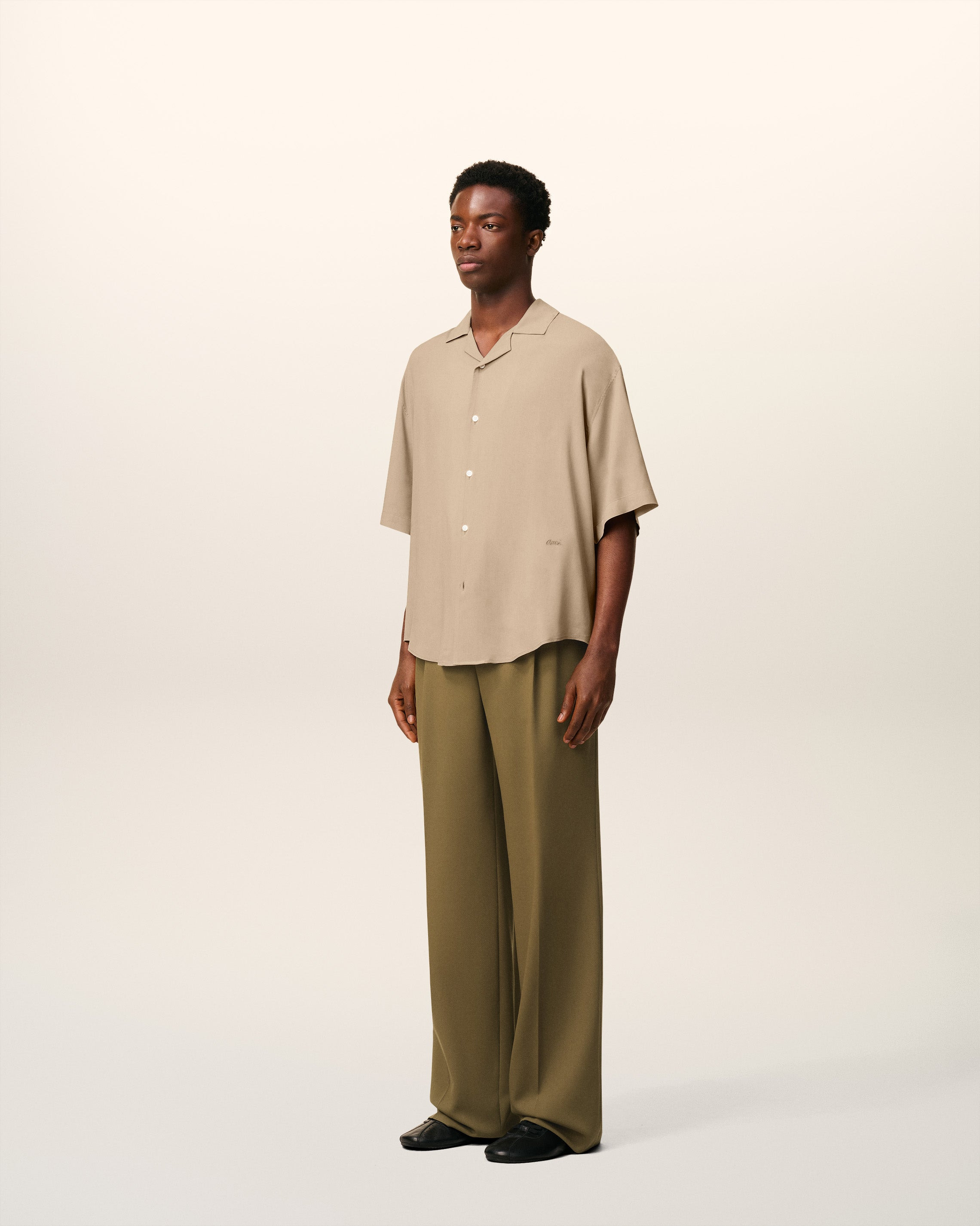 BEIGE AMI CAMP SHORT SLEEVED SHIRT - 6