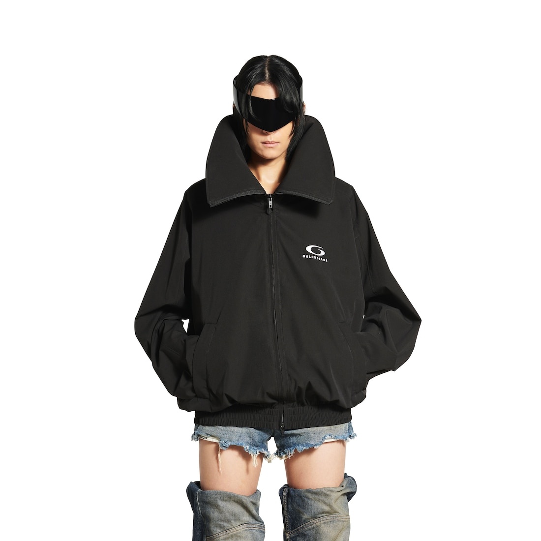 Women's High Collar Tracksuit Jacket in Black - 5