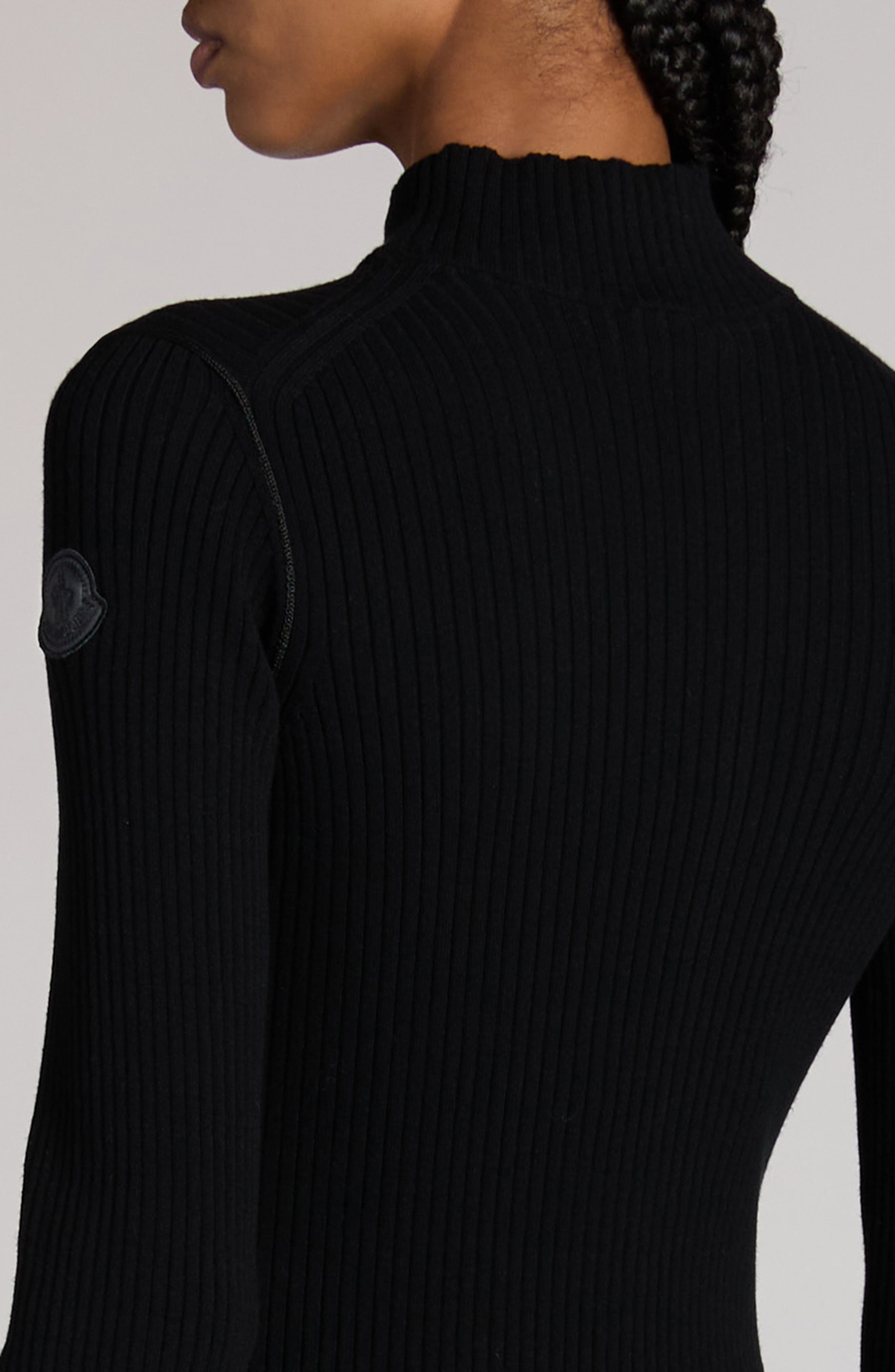 Moncler Rib Long Sleeve Quarter Zip Sweater Dress in Black at Nordstrom - 4