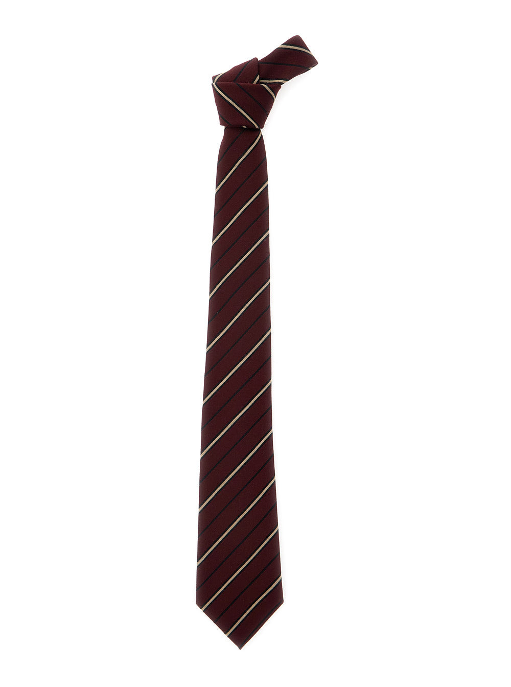Saint Laurent Men Bordeaux Tie With Rear Tie Closure And All-Over Stirped Motif In Wool And Silk Wom - 1
