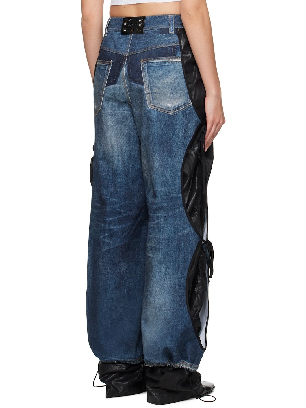 Blue & Black Trompe L'œil Layered Tying Jeans - 3