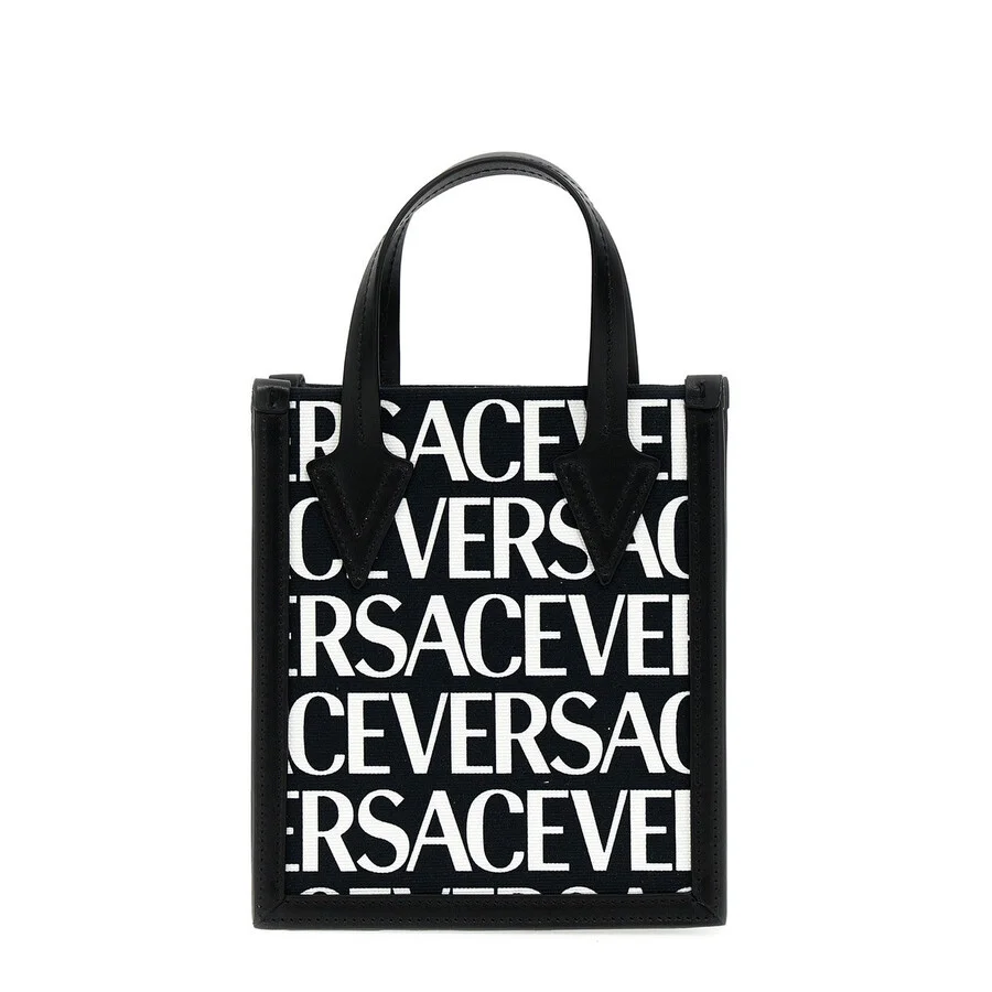 Versace Allover Logo Printed Crossbody Bag - Black - 1
