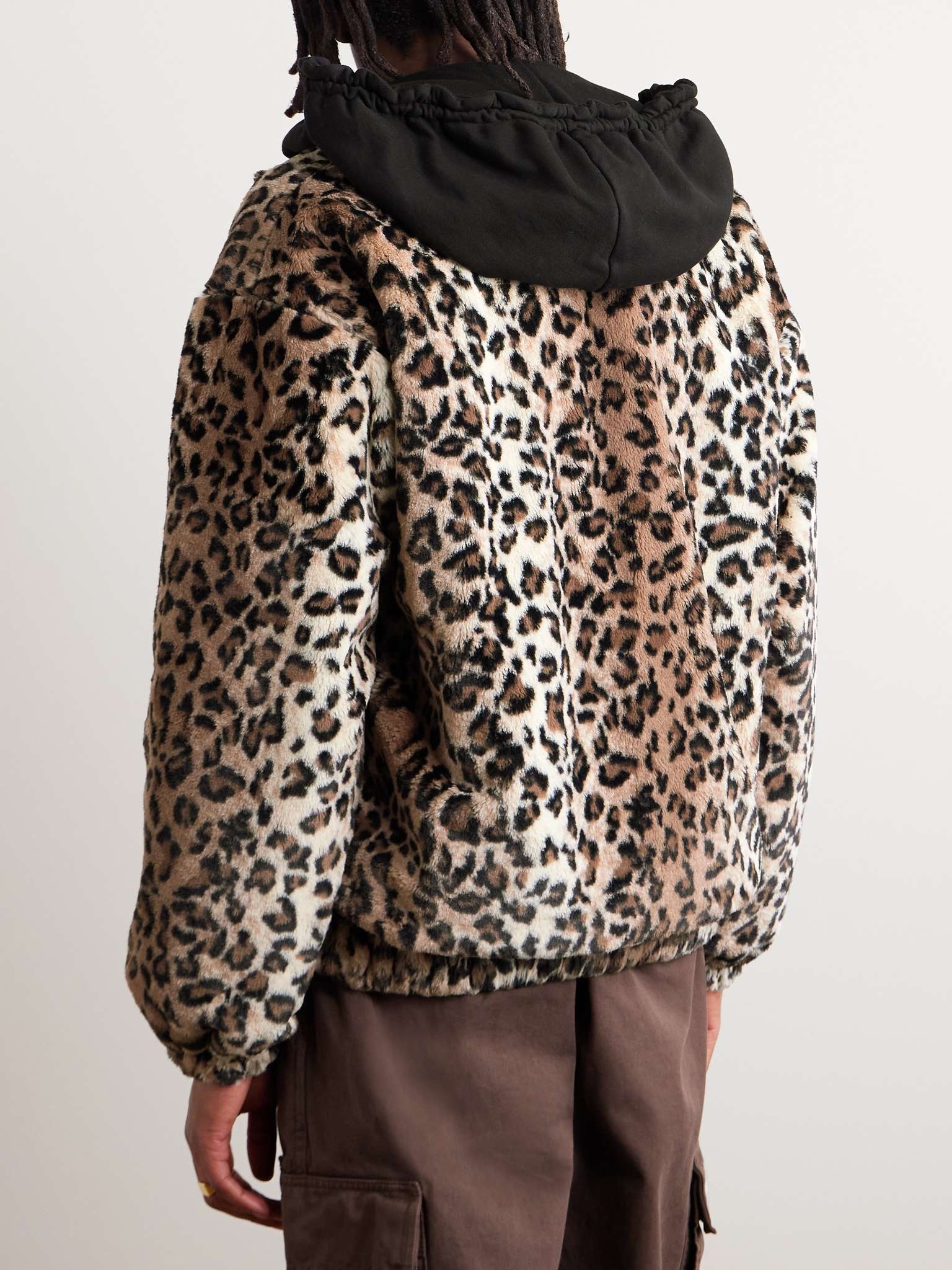 Leopard-Print Faux Fur Zip-Up Track Jacket - 4