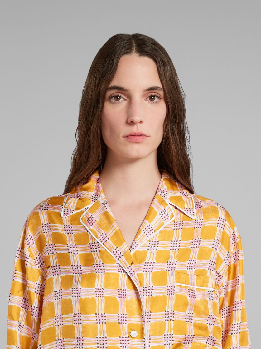 YELLOW SILK TWILL PYJAMA SHIRT WITH CHECK FIELDS PRINT - 4