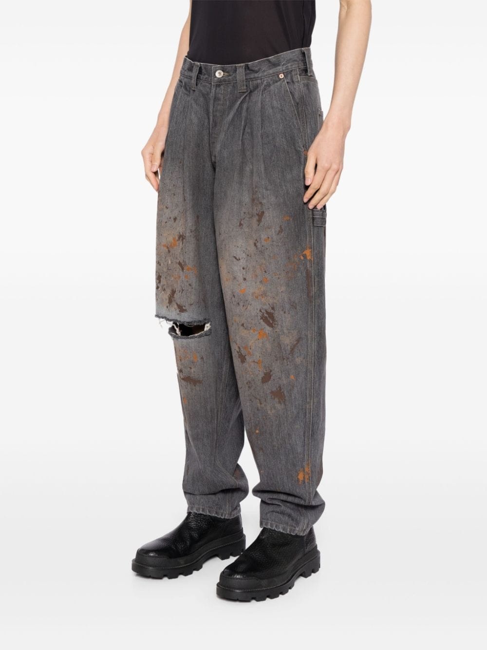 spray-paint effect tapered jeans - 3