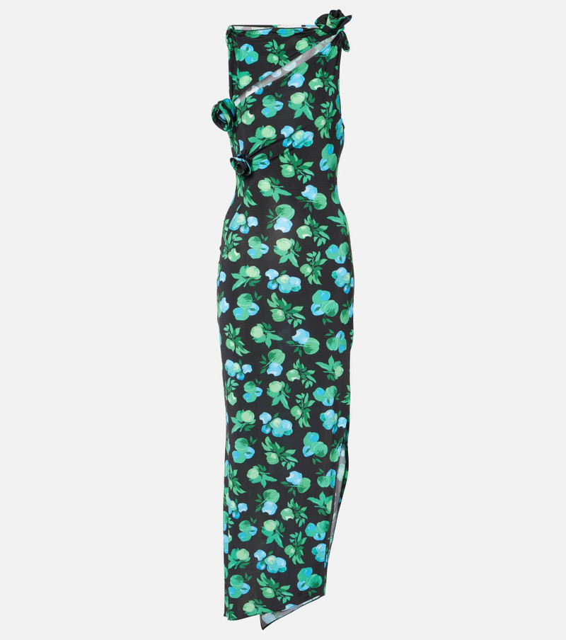 Embroidered printed asymmetric maxi dress - 1