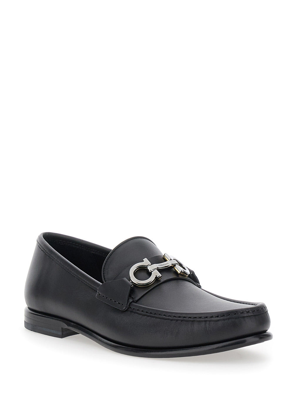 Ferragamo Men 'Avril' Black Loafers With Gancini Plaque On The Front In Leather Man - 2