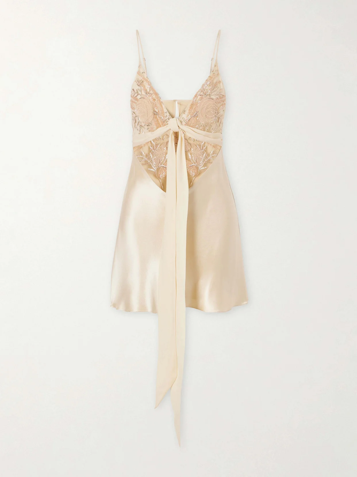 Blumen Tie-detailed Embroidered Silk Chiffon And Satin Mini Dress - 1