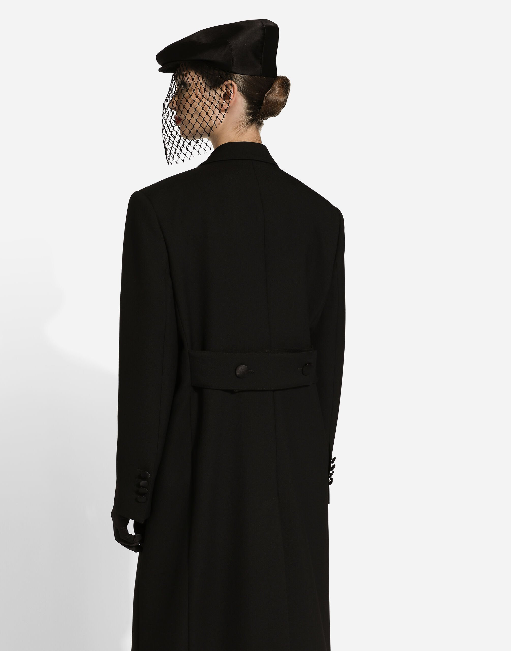 Long double-breasted tuxedo coat in double wool gabardine - 6