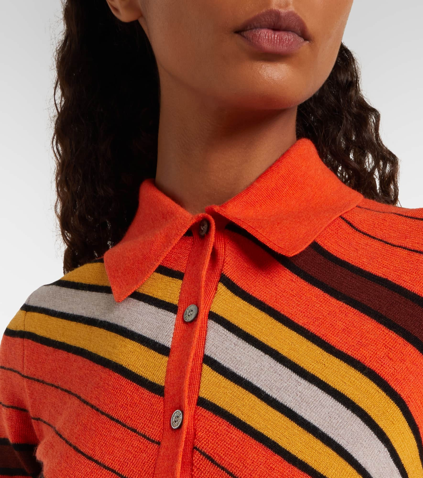 Ribbed-knit striped wool polo shirt - 4