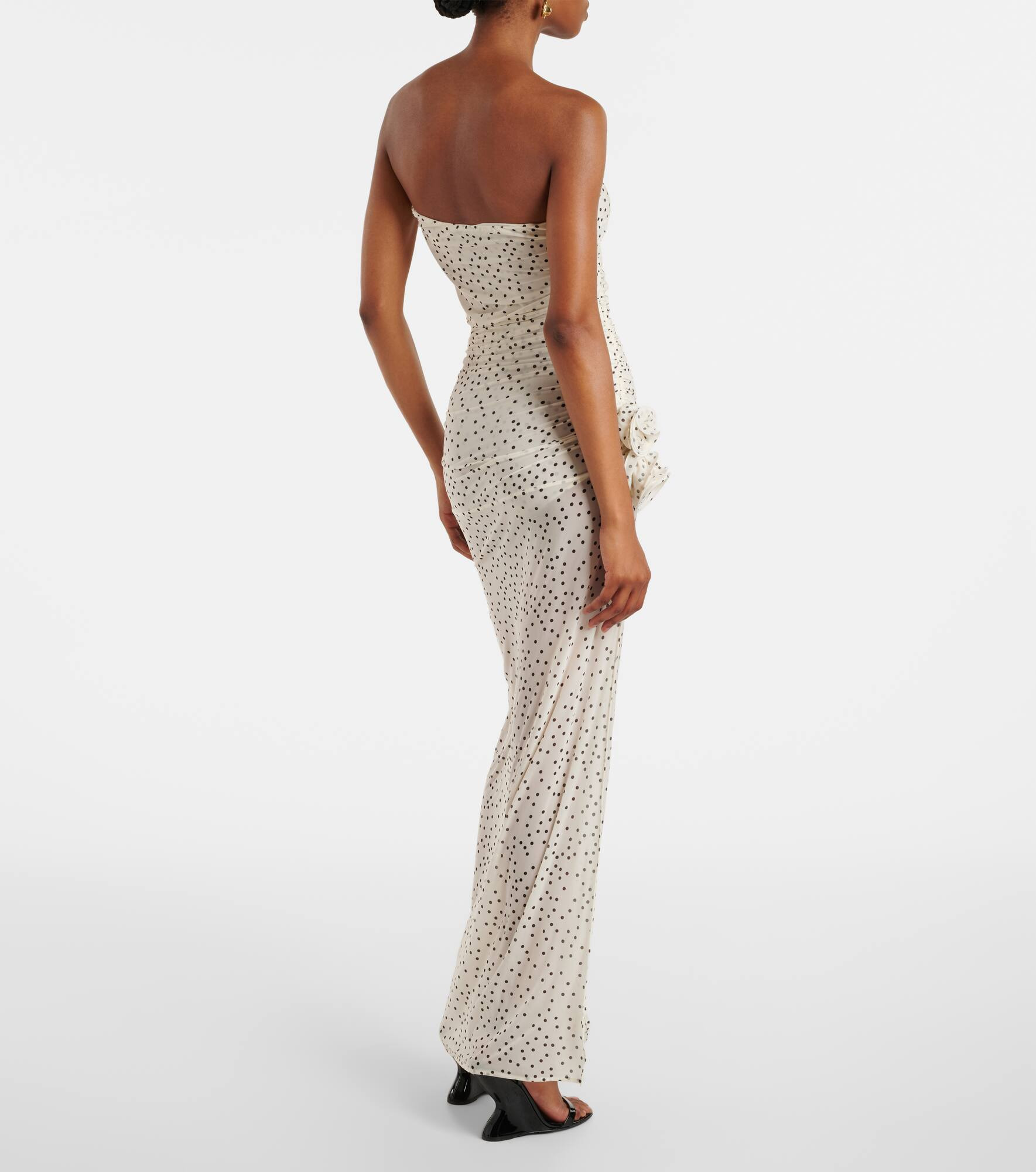 Floral-appliqué polka-dot maxi dress - 3
