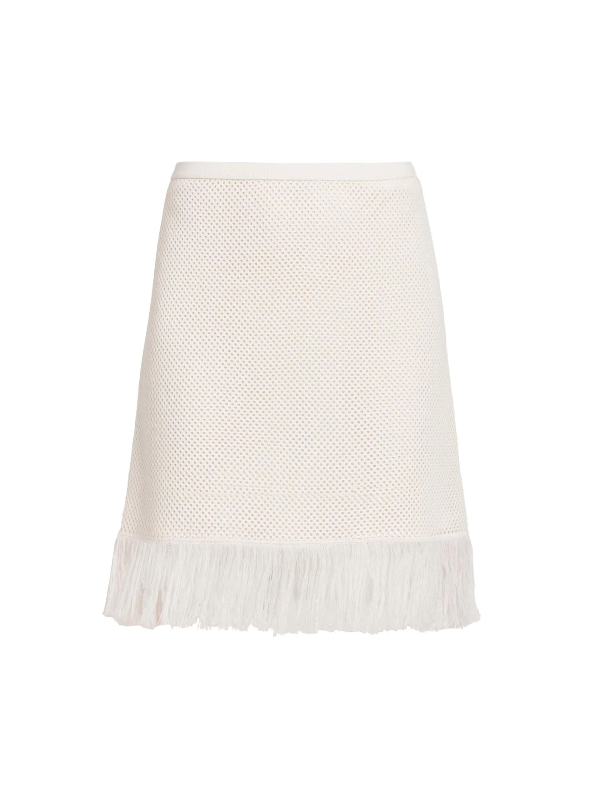 Women's Virgin Wool Mesh-Knit Fringe Miniskirt - White Parchment - 1
