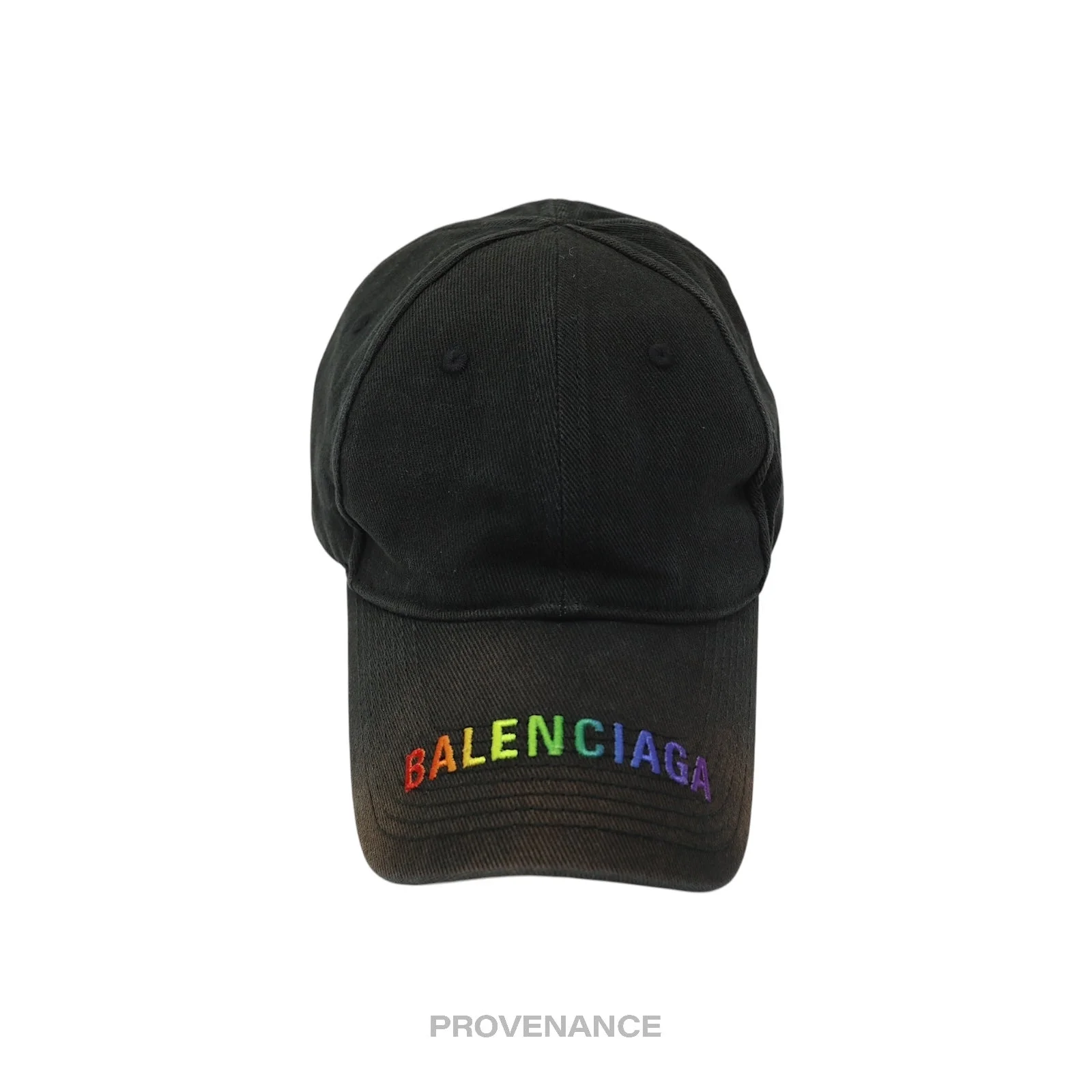 Balenciaga Embroidered Rainbow Logo Cap - Washed Black - 1