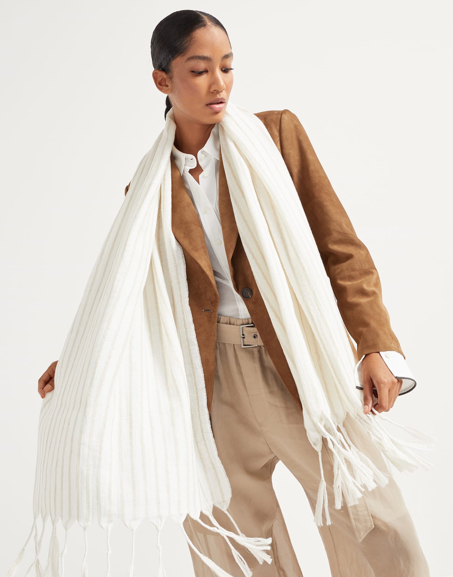 Sparkling wool and linen double knit scarf - 4