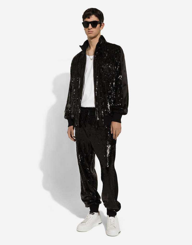 Sequined zip-up sweatshirt with rhinestone-detailed DG patch 5