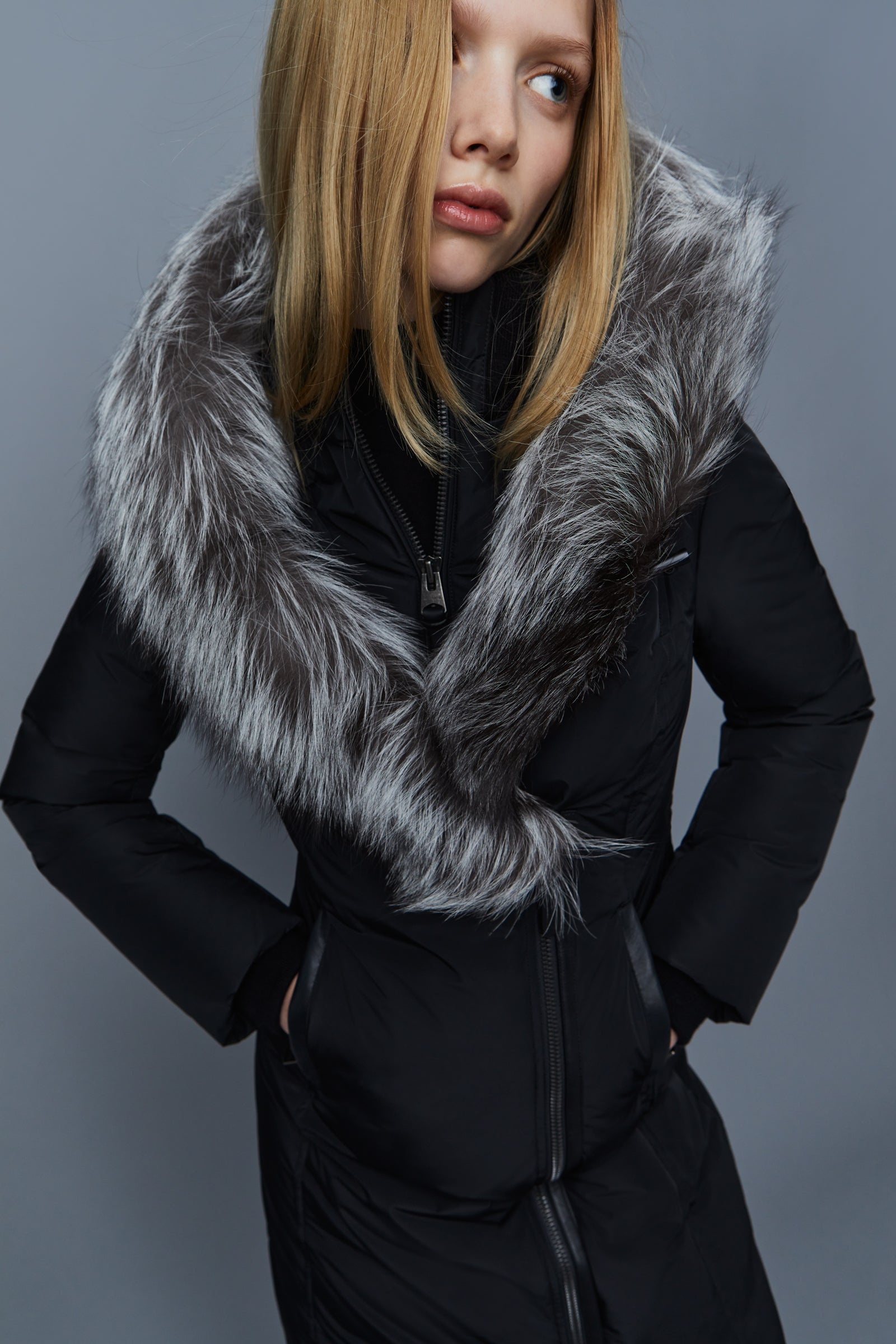 KAY Down coat with silver fox fur Signature Mackage Collar - 5