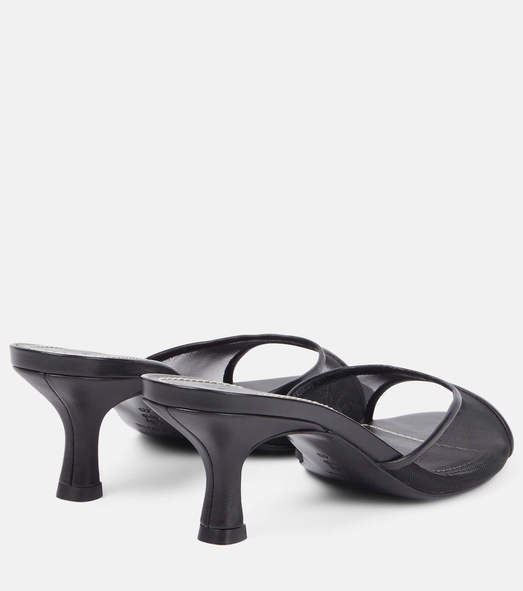 Brigitte 55 leather-trimmed mesh mules - 2