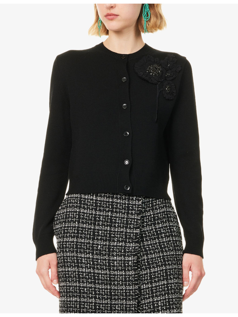 Floral-Embellished Merino Wool Cardigan 3