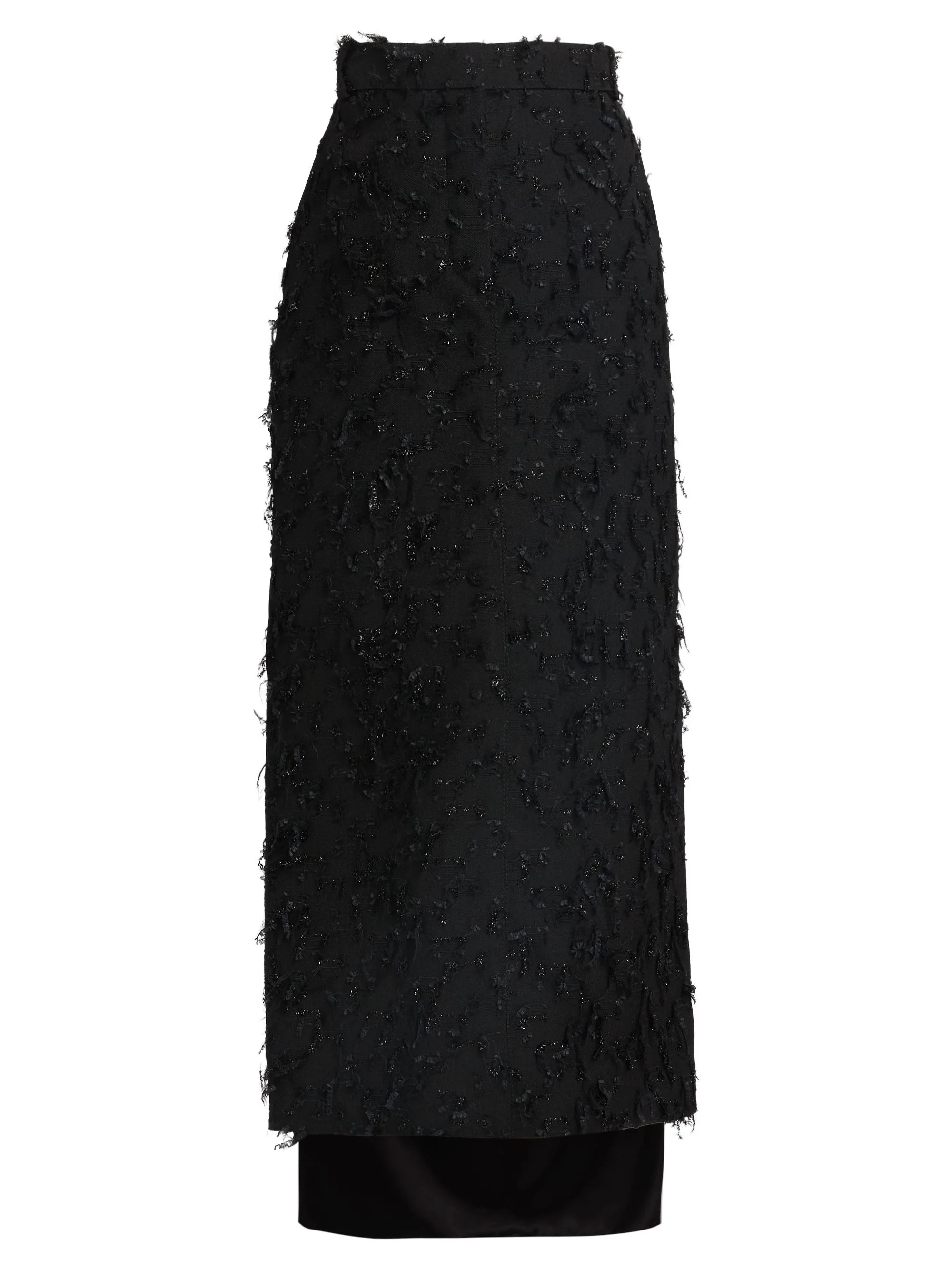 Women's Metallic Fringed Wool-Blend Midi-Skirt - Black - 1