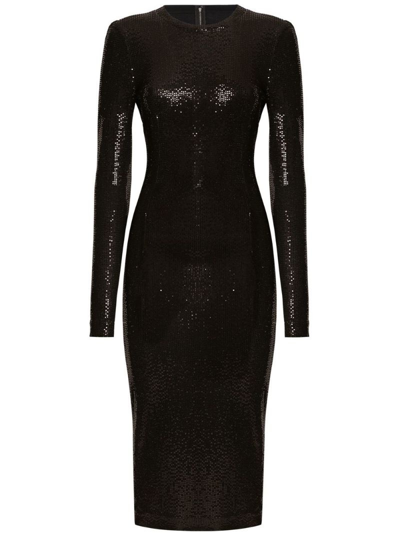 sequin long-sleeve midi dress - 1