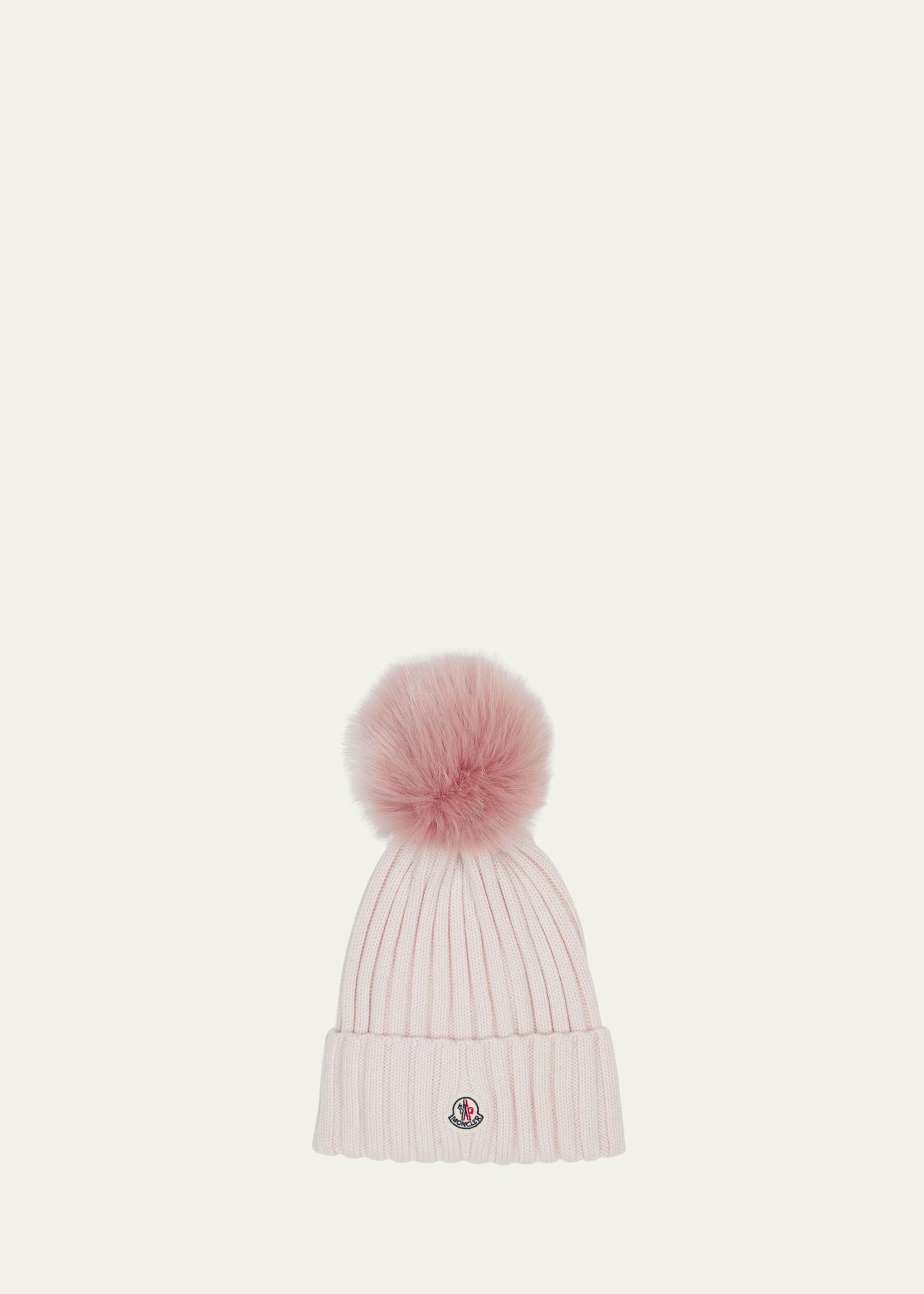 Ribbed Wool Beanie with Fur Pom - 1