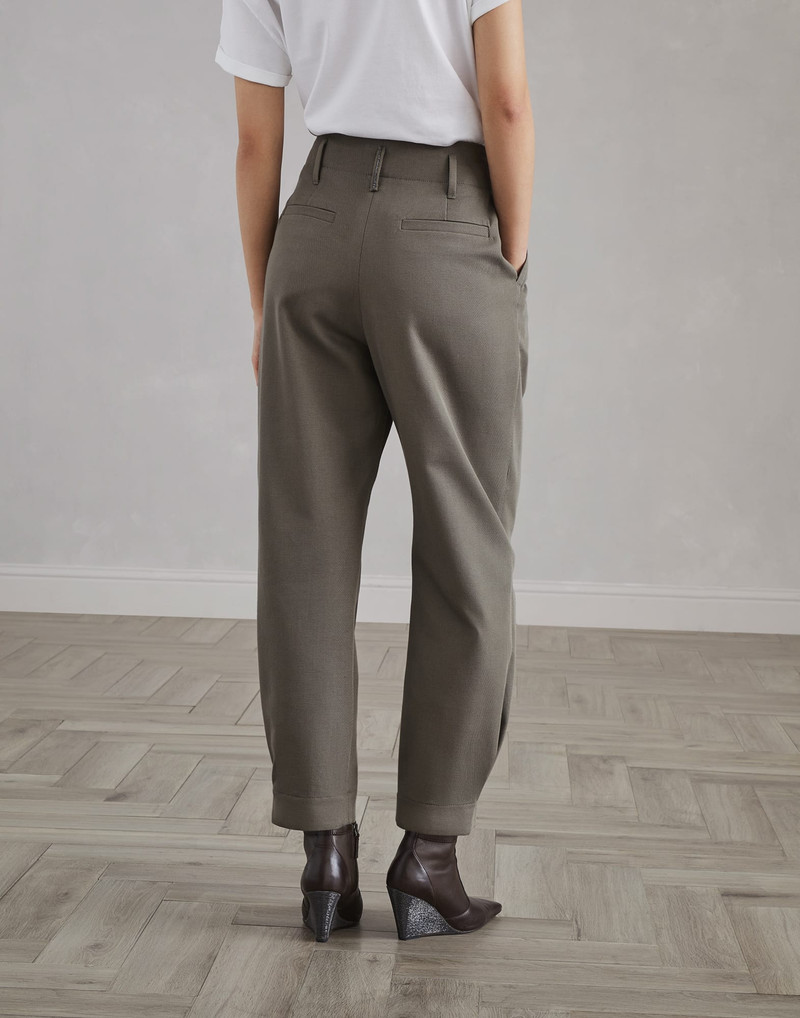 Brunello Cucinelli Cotton and wool cover sartorial baggy trousers with monili outlook