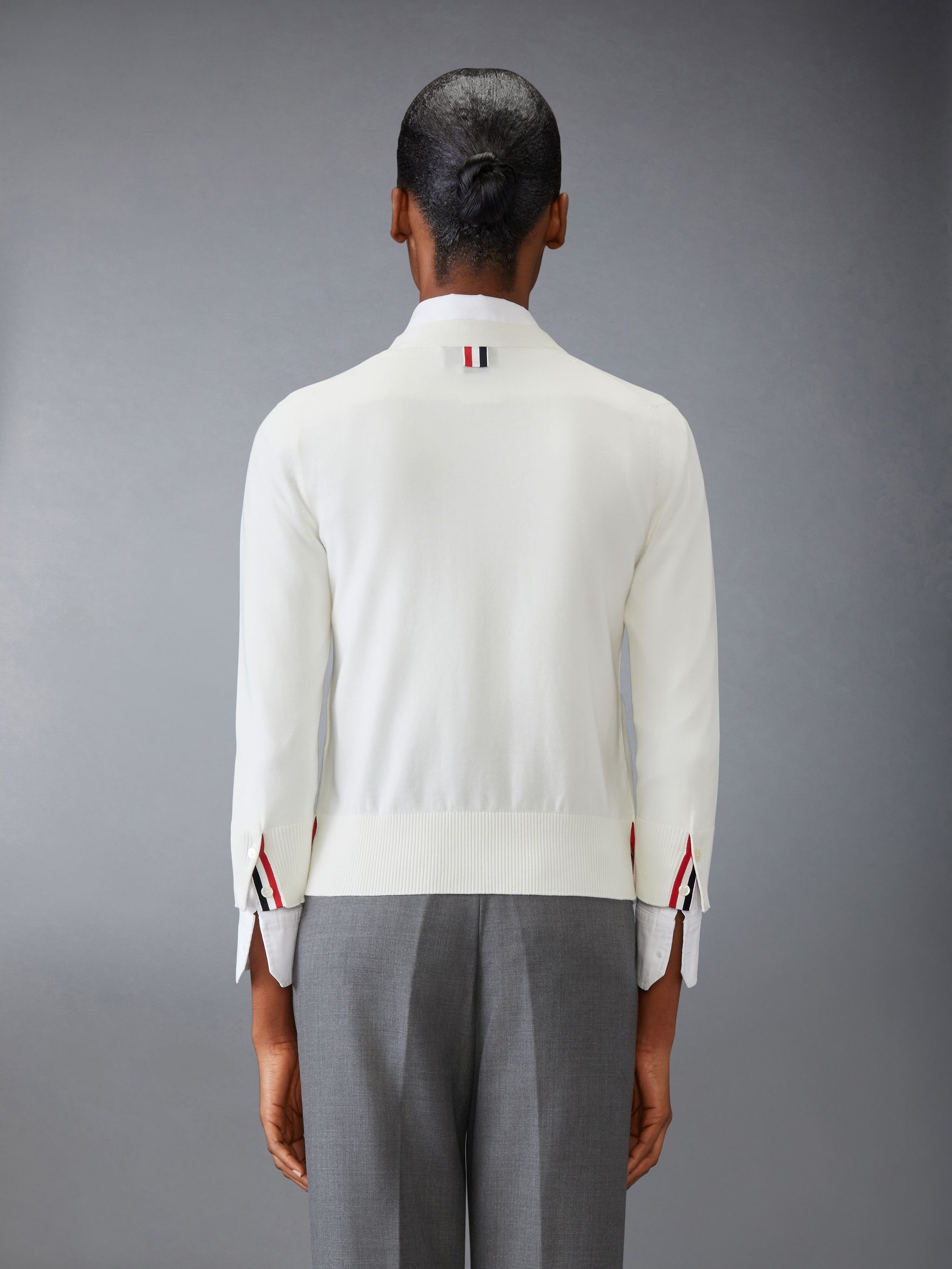 COTTON 4-BAR V NECK CARDIGAN - 2