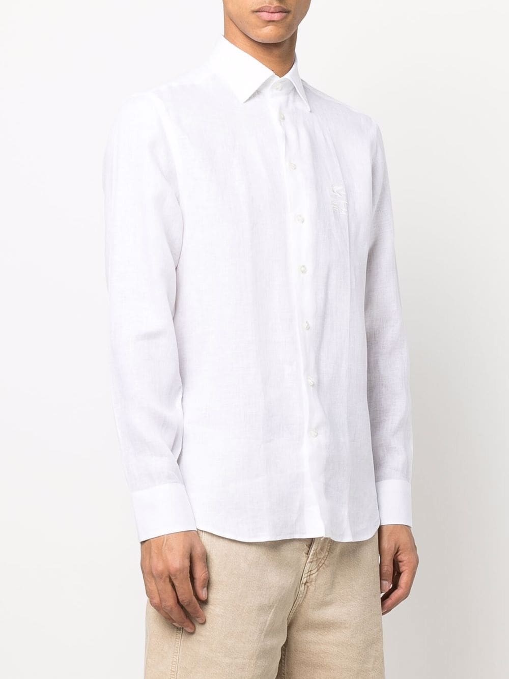 linen logo-embroidered shirt - 3