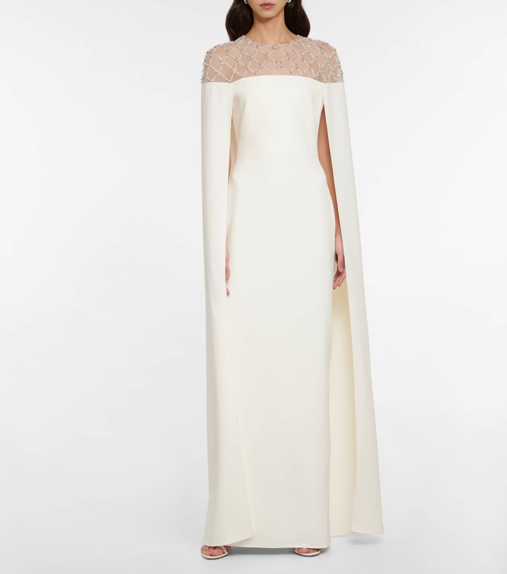 Bridal embellished crêpe cape gown - 2