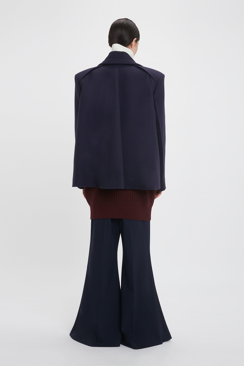 Pointed Shoulder Pea Coat In Ink Blue 4
