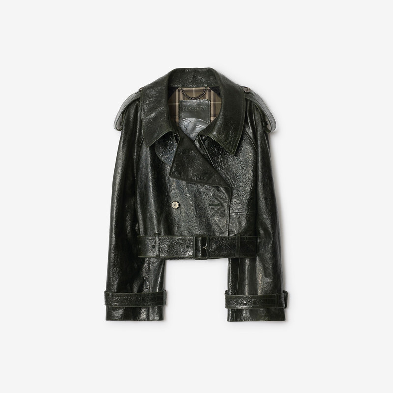 Cropped Embossed Leather Trench Jacket 1