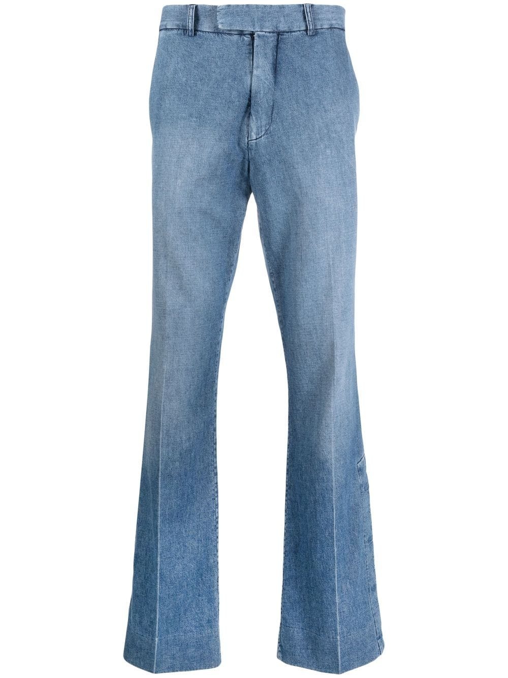 logo-embroidered kick-flare chambray jeans - 1