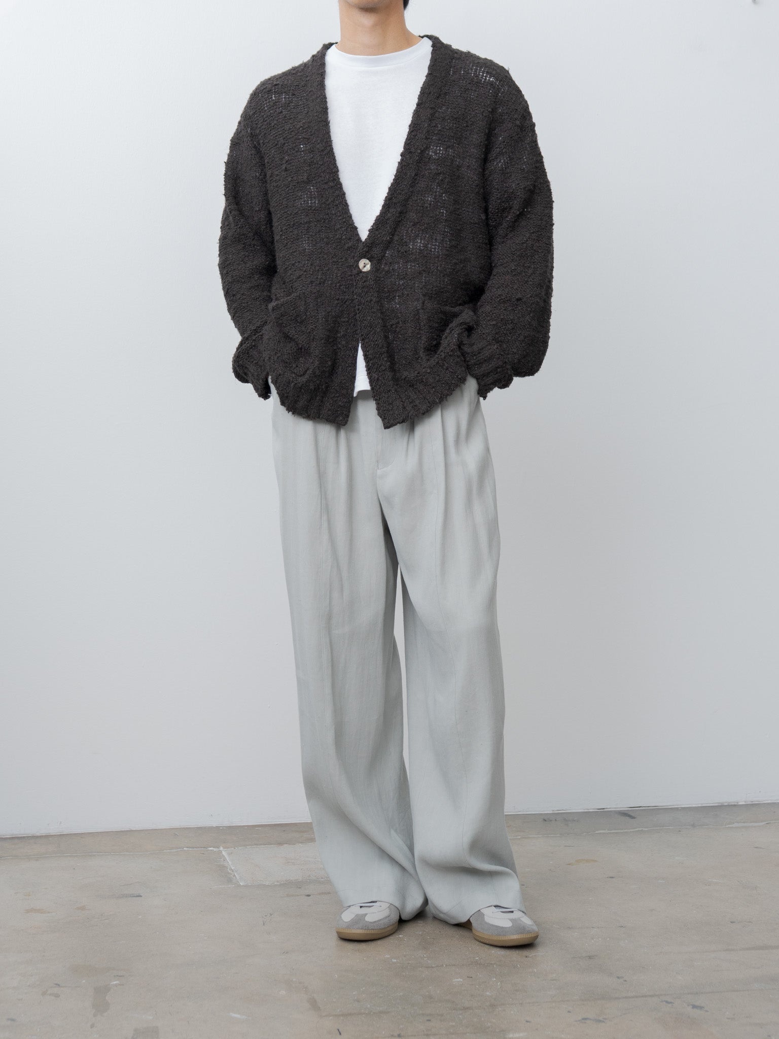 Linen Slub Cardigan - Brown - 9