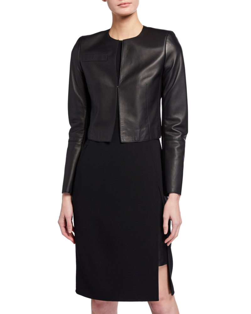 AKRIS Hasso Cropped Napa Leather Jacket, Black outlook