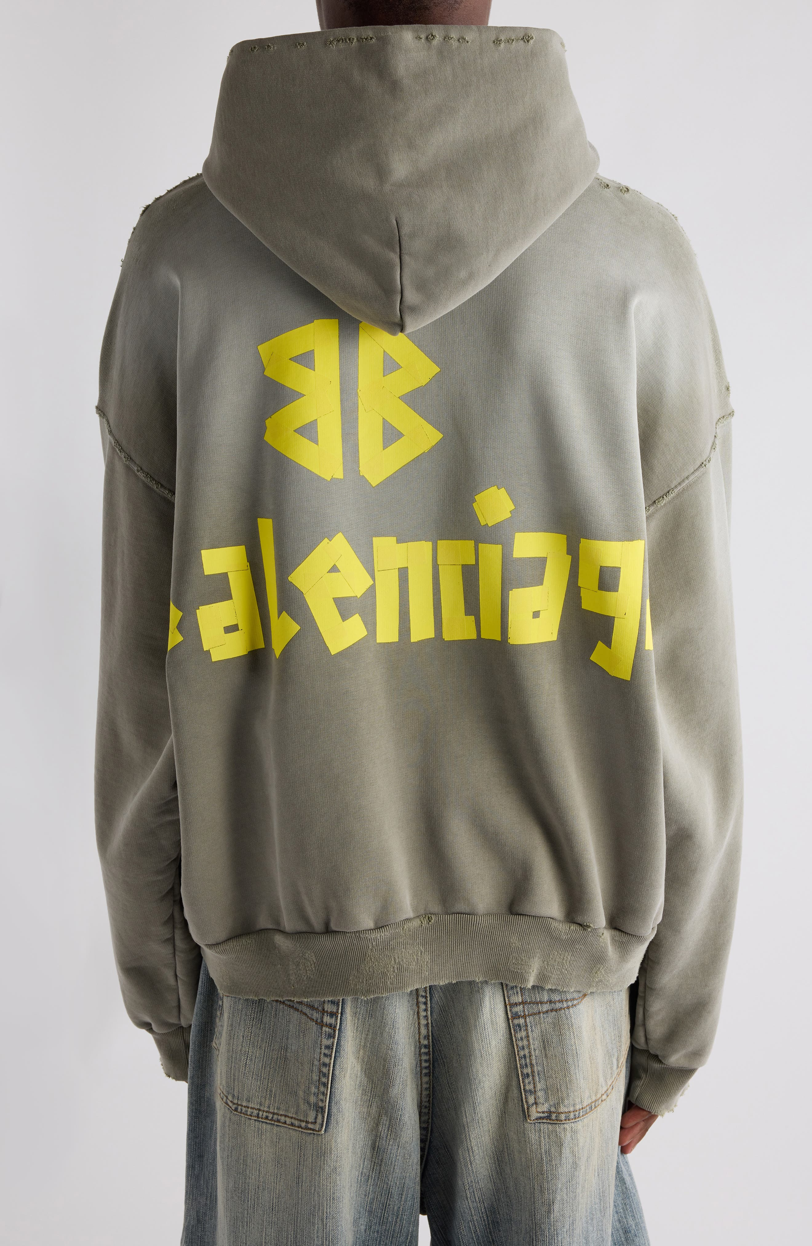 Balenciaga Tape Type Ripped Pocket Large Fit Fleece Hoodie in 2942 Army Green at Nordstrom - 3