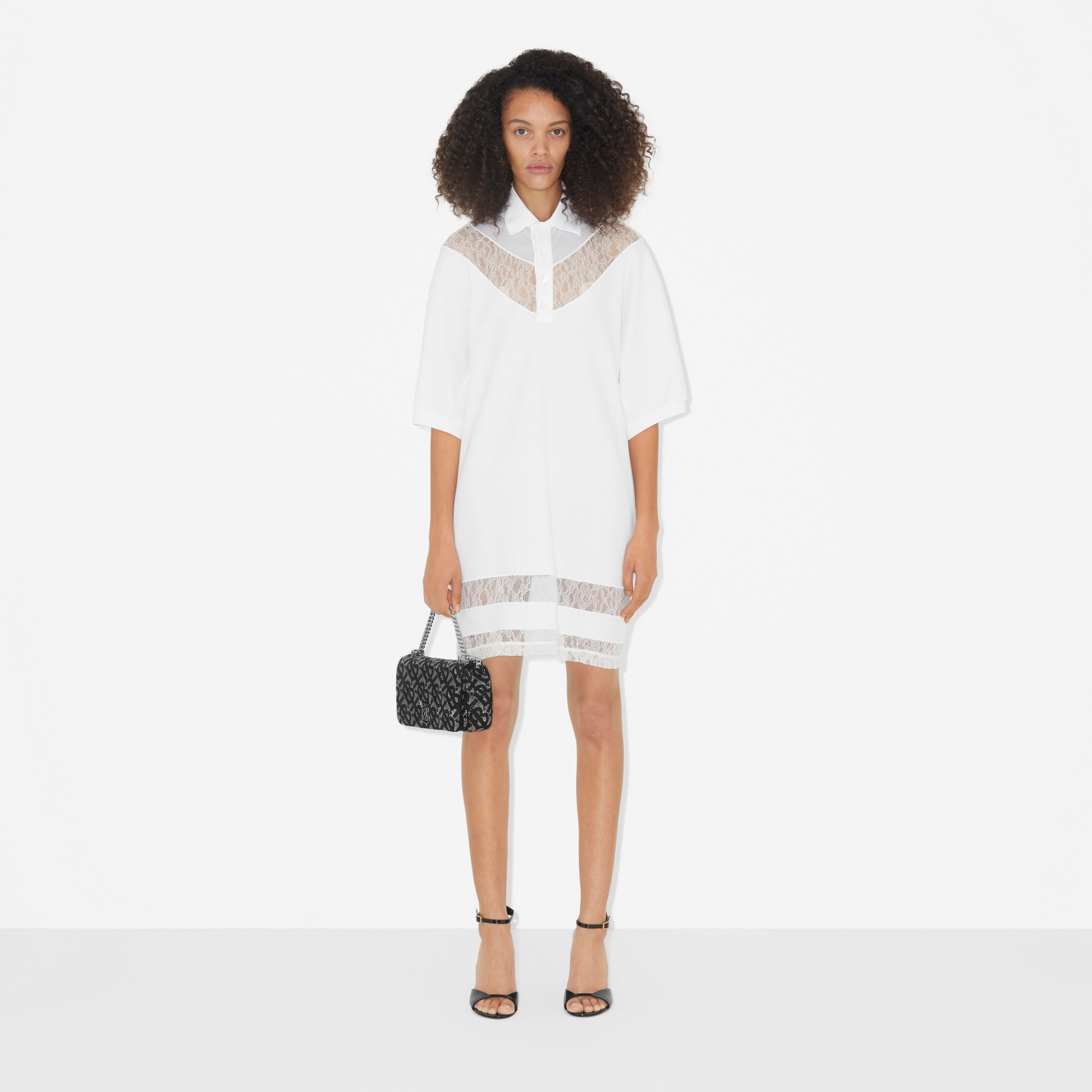 Lace Panel Cotton Piqué Polo Shirt Dress - 2