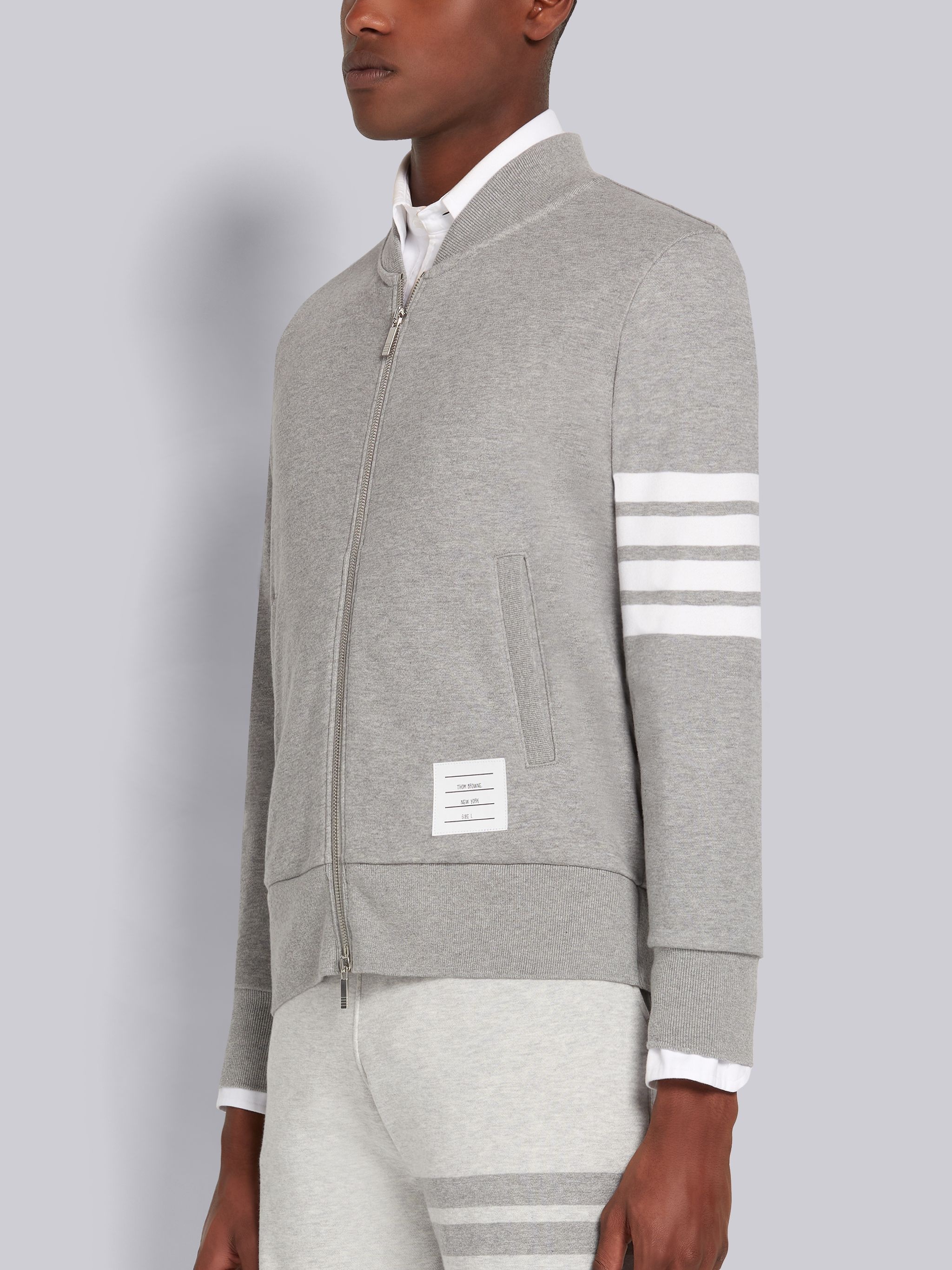 Light Grey Loopback Terry Engineered 4-Bar Bomber Jacket - 2