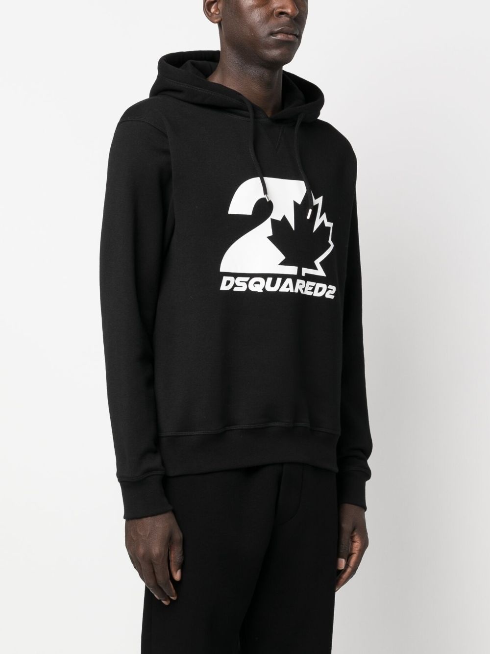 logo-print cotton drawstring hoodie - 3